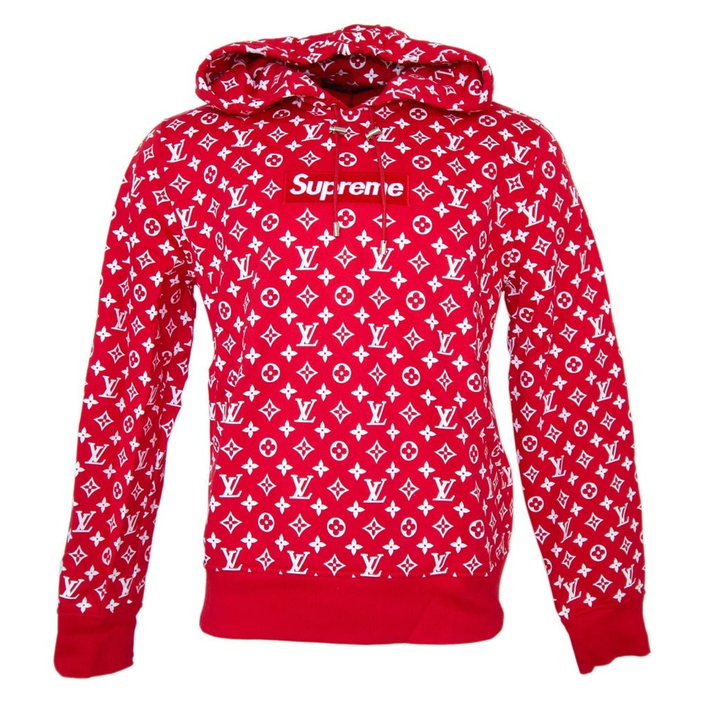 2017 Supreme x Louis Vuitton Box Logo Pullover Hoodie Red Monogram